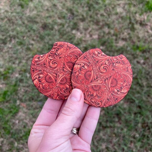 Sunflower Leather Car Coaster Set | Car Accessories - Picture 2 of 10